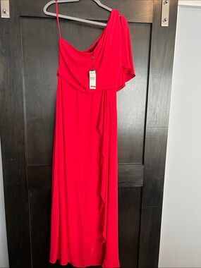 BCBGMaxAzria One-Shoulder Red Draped Gown